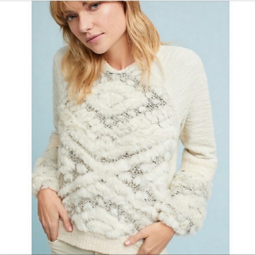 Amadi (Anthropologie) “Calista” Sweater. Mixed Media Faux Fur. Size: Medium.